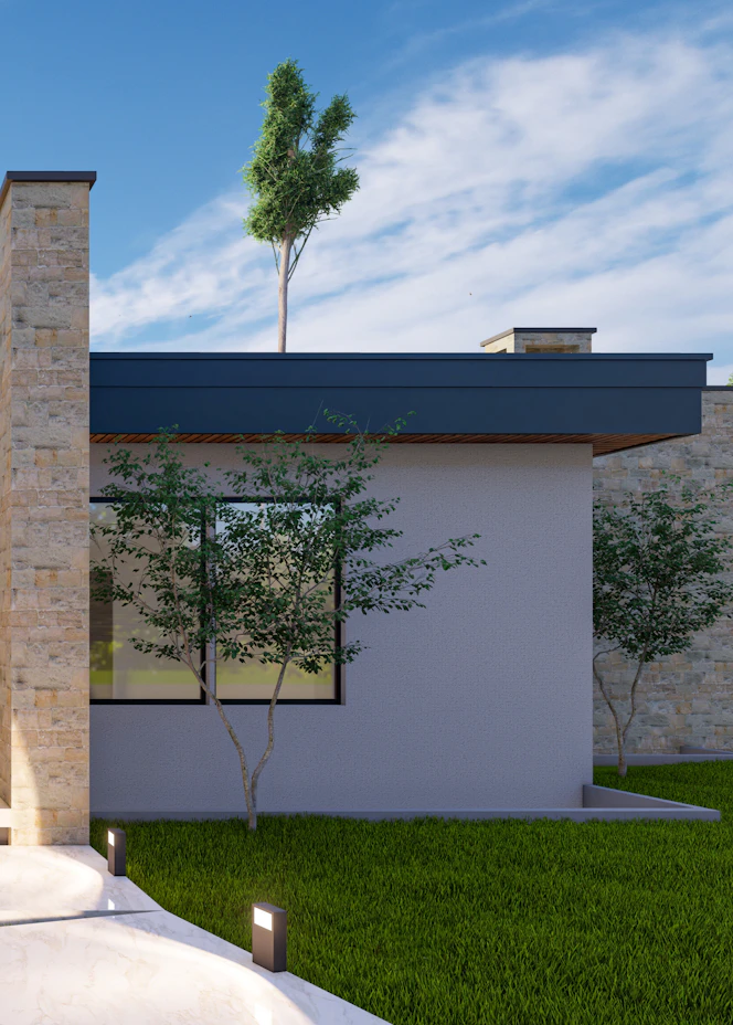 Modern house with a large front lawn – The Design Organization